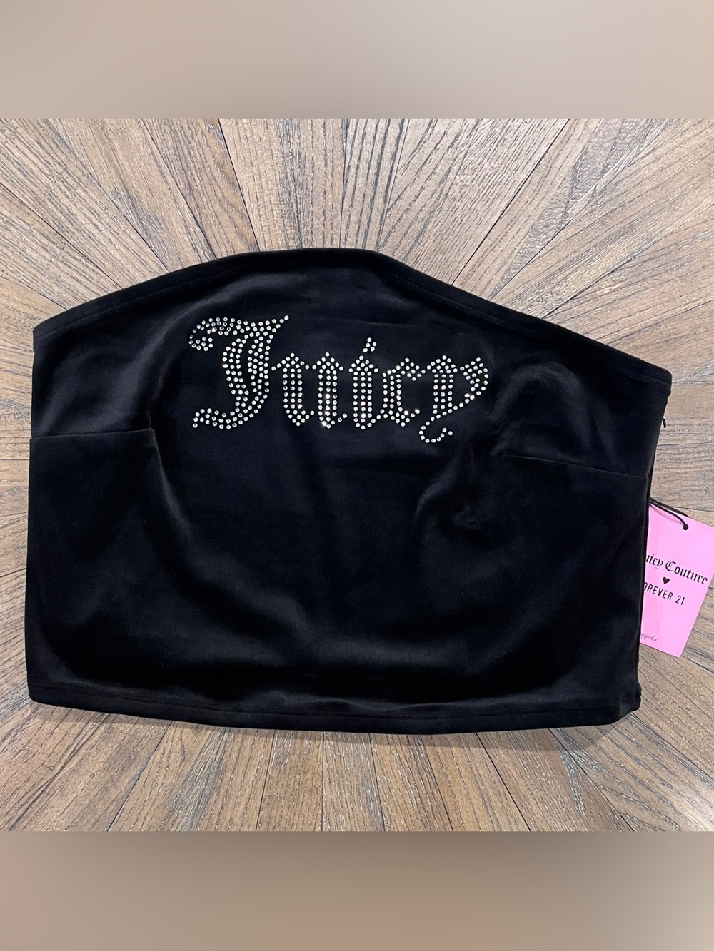 NWT JUICY Couture x Forever 21 Y2K Rhinestone Black Velour Tube Top Sz 0X